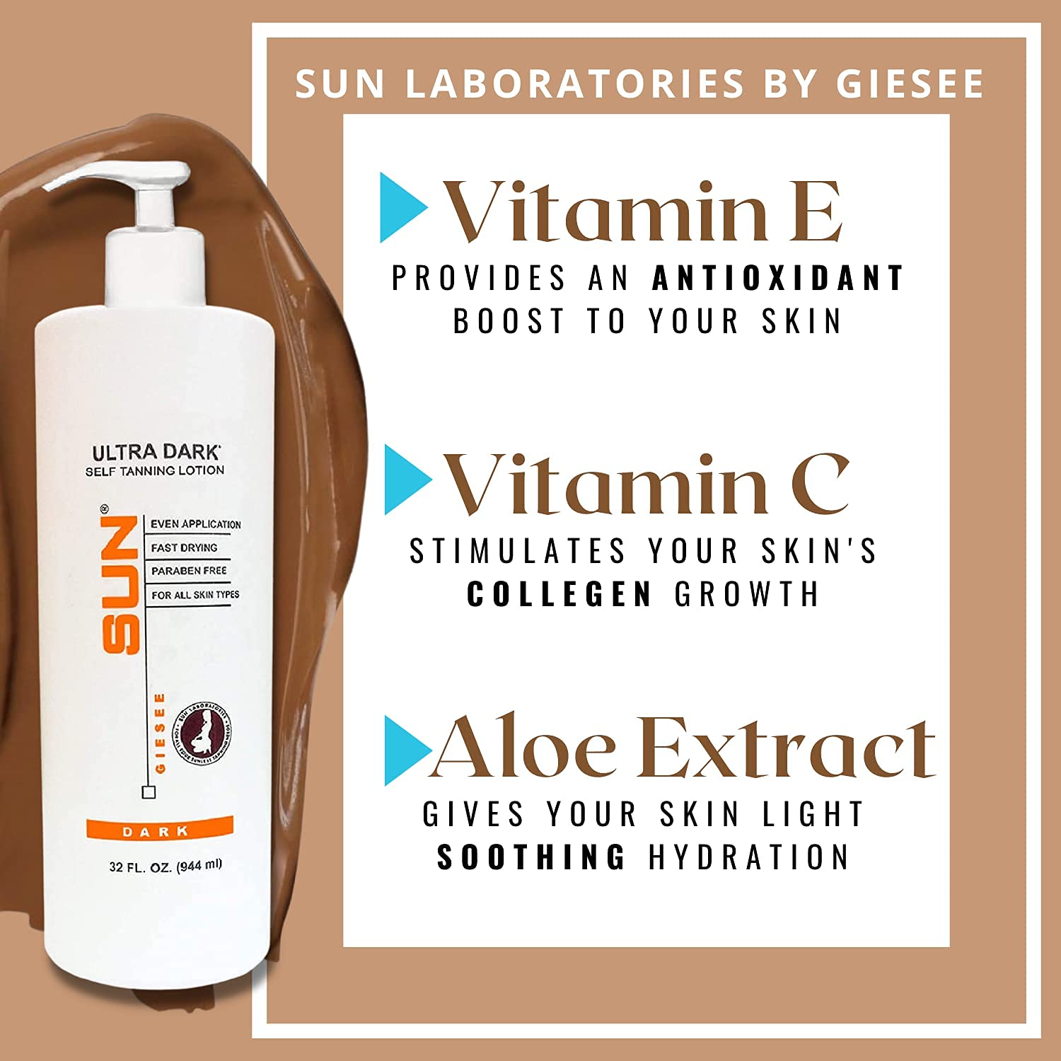 Sun Laboratories by Giesee Ultra Dark Self Tanner Lotion 32 oz + Mitt | Extra Dark Sunless Tanner