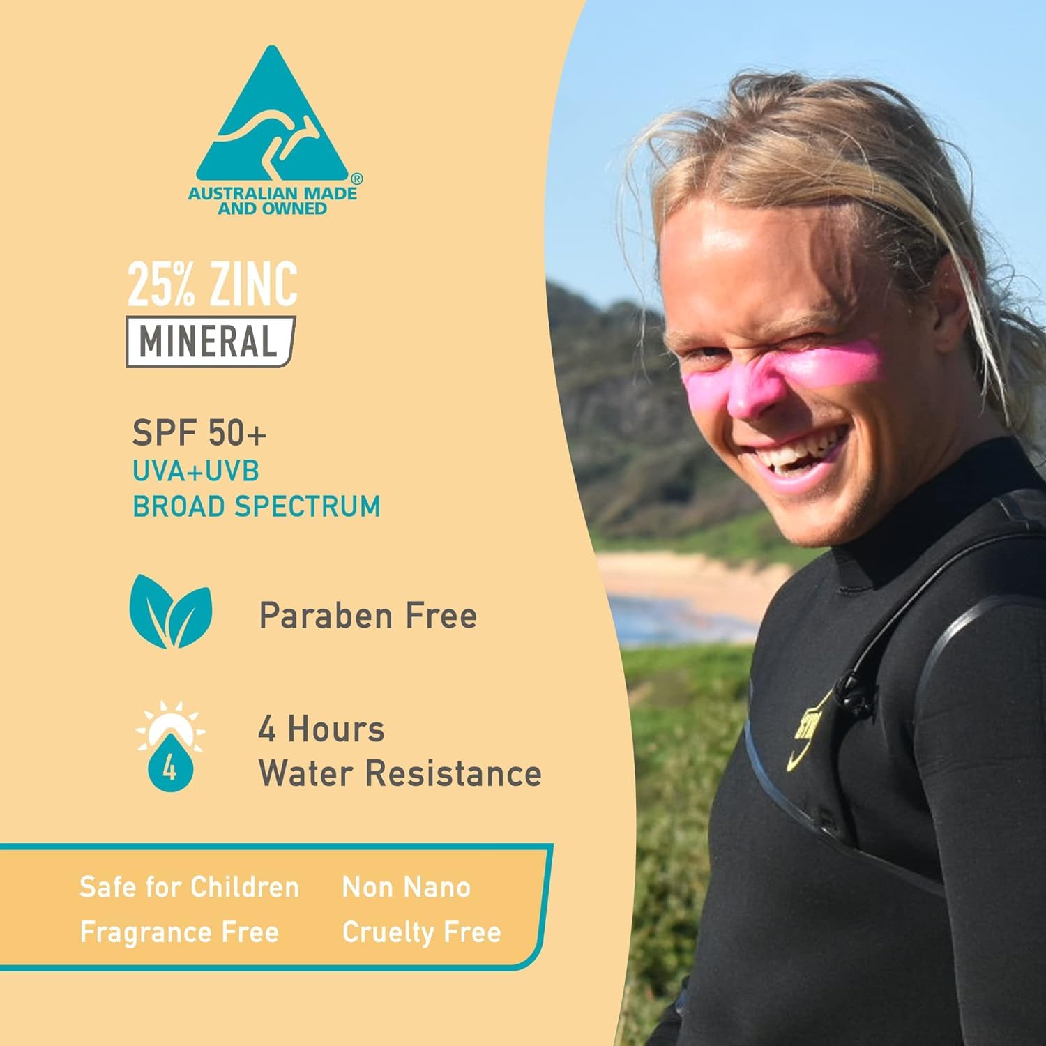 Sun Zapper Zinc Oxide Mineral Sunscreen Stick SPF 50+ Water Resistant – Pink – 12g (0.42 Oz) – For Face & Body – Adults & Kids – Made in Australia