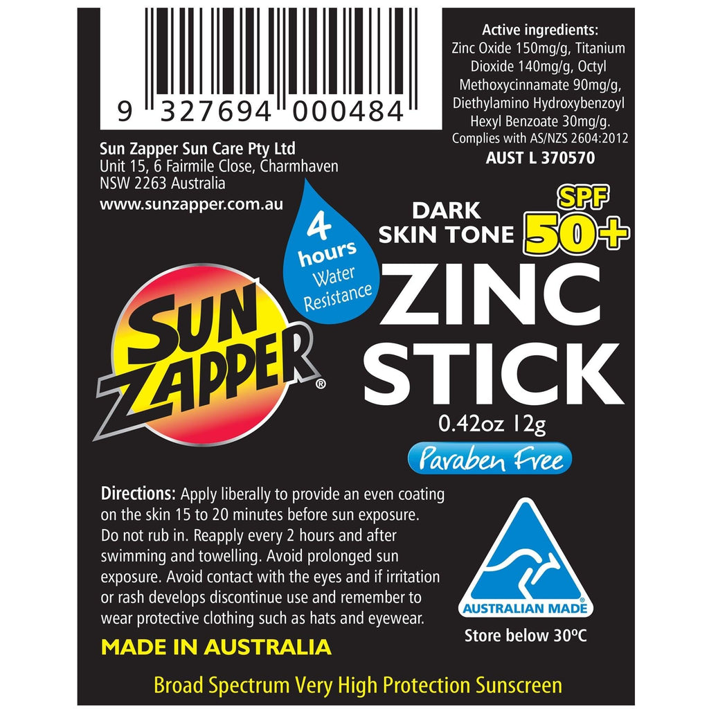 Sun Zapper Zinc Oxide Mineral Sunscreen Stick SPF 50+ | Bronze/Tan Medium Skin Tone | 12g – Made in Australia
