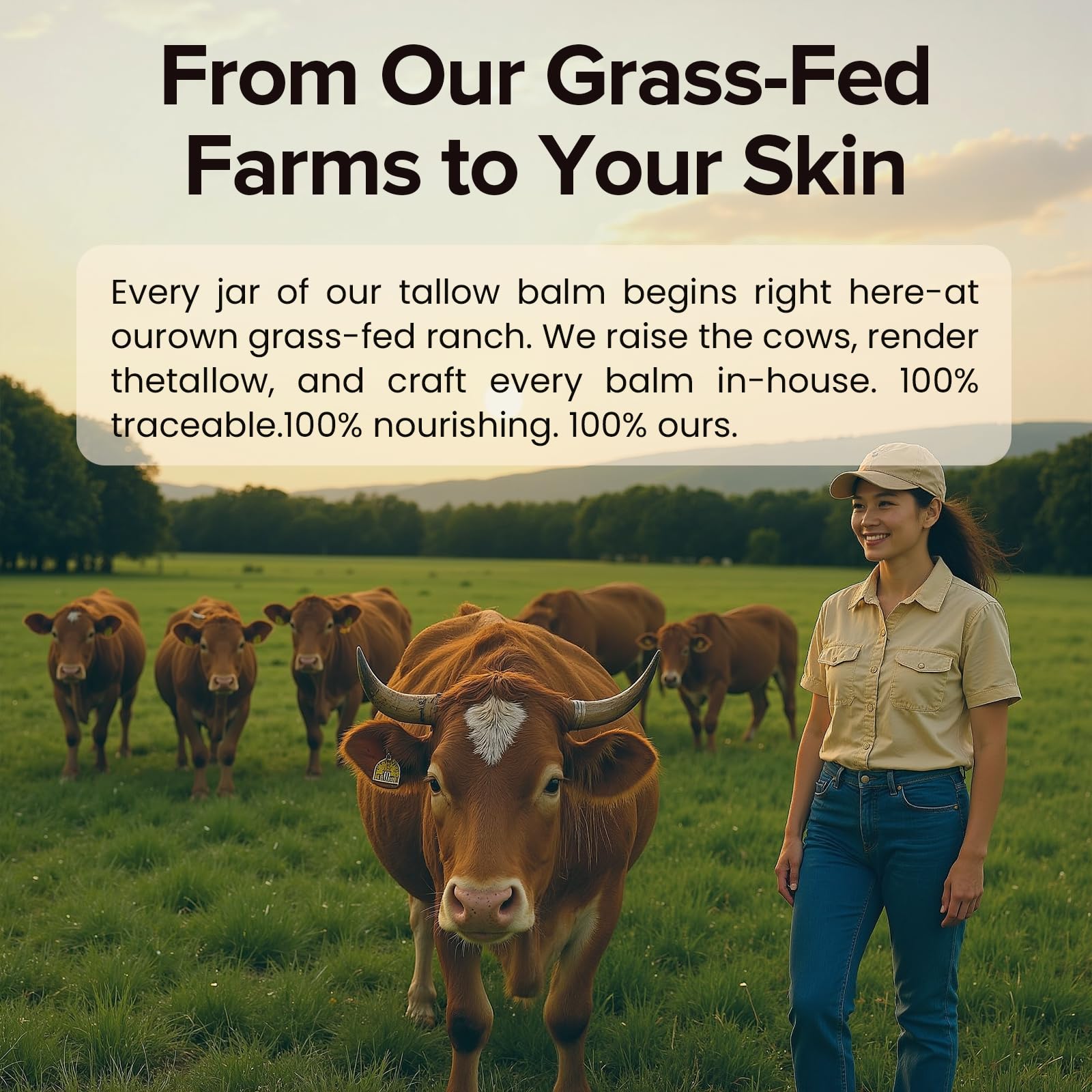 Sunbose Beef Tallow Balm for Skin – Grass-Fed with Honey & Beeswax, Non-Greasy Moisturizer