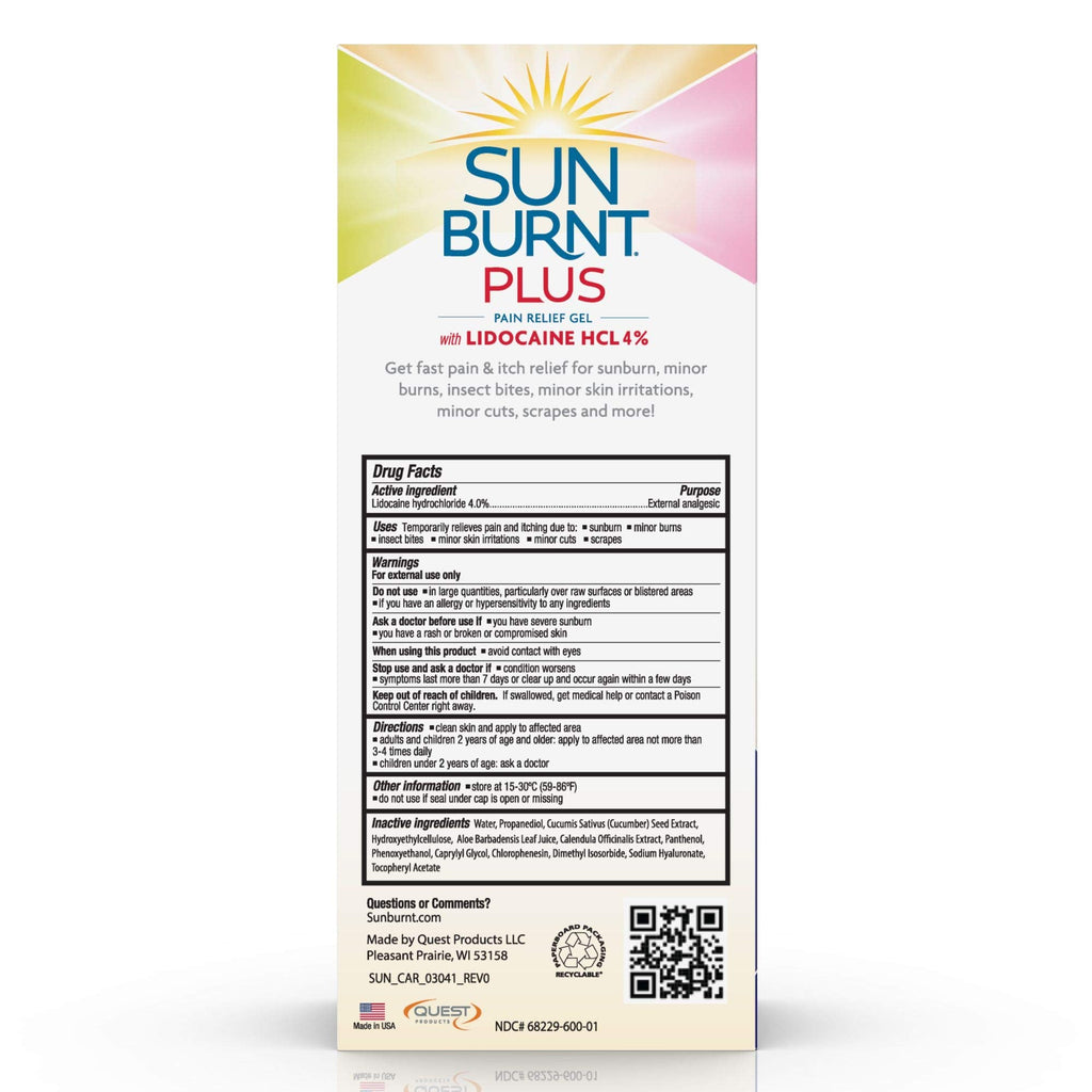 Sunburnt Plus After-Sun Gel with Lidocaine – 4 oz | Fast Cooling & Hydration