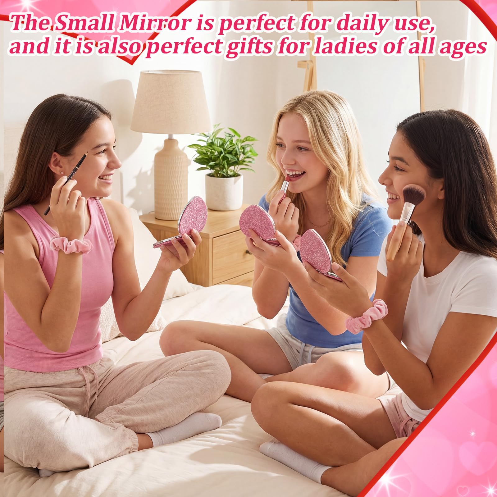 Suncalla 30 Pcs Galentines Gift Set – Velvet Scrunchies, Foldable Heart Mirrors & Fuzzy Socks
