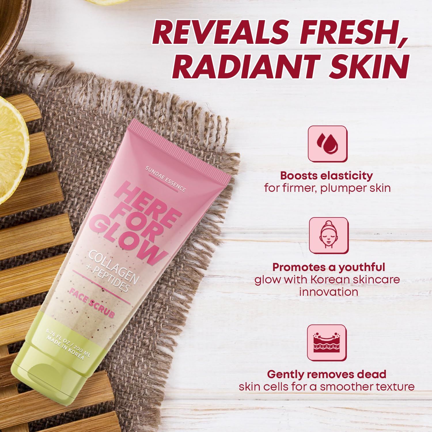 Sunday Essence Face Scrub with Collagen & Peptides – Gentle Exfoliation, Hydration & Wrinkle Care