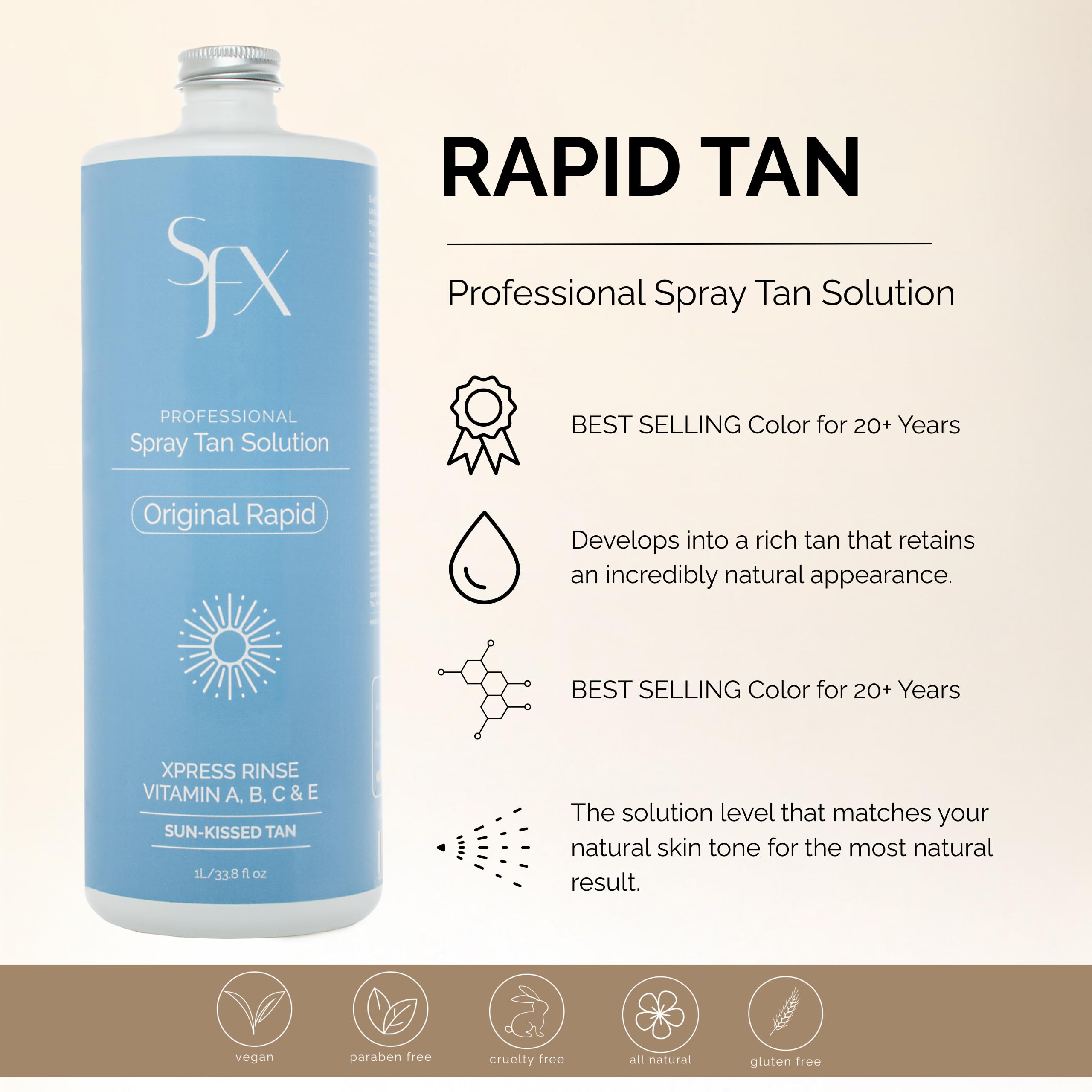 SunFX Rapid All Natural Spray Tan Solution – Dark Summer (1L) | Dry-to-Touch