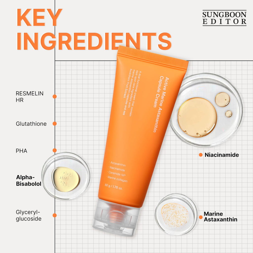 SUNGBOON EDITOR Active Marine Astaxanthin Capsule Cream – Brightening Facial Moisturizer 50ml