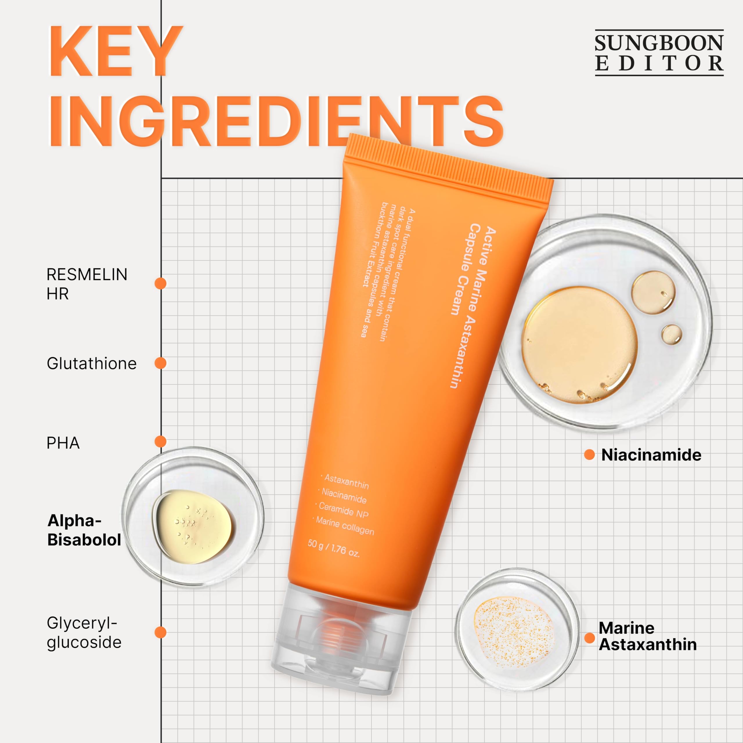 SUNGBOON EDITOR Active Marine Astaxanthin Capsule Cream – Brightening Facial Moisturizer 50ml