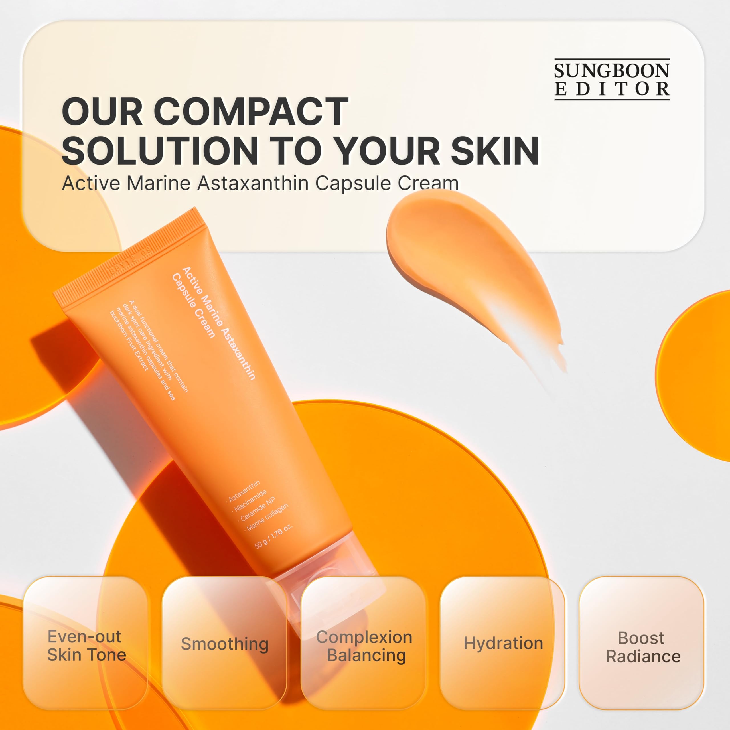 SUNGBOON EDITOR Active Marine Astaxanthin Capsule Cream – Brightening Facial Moisturizer 50ml
