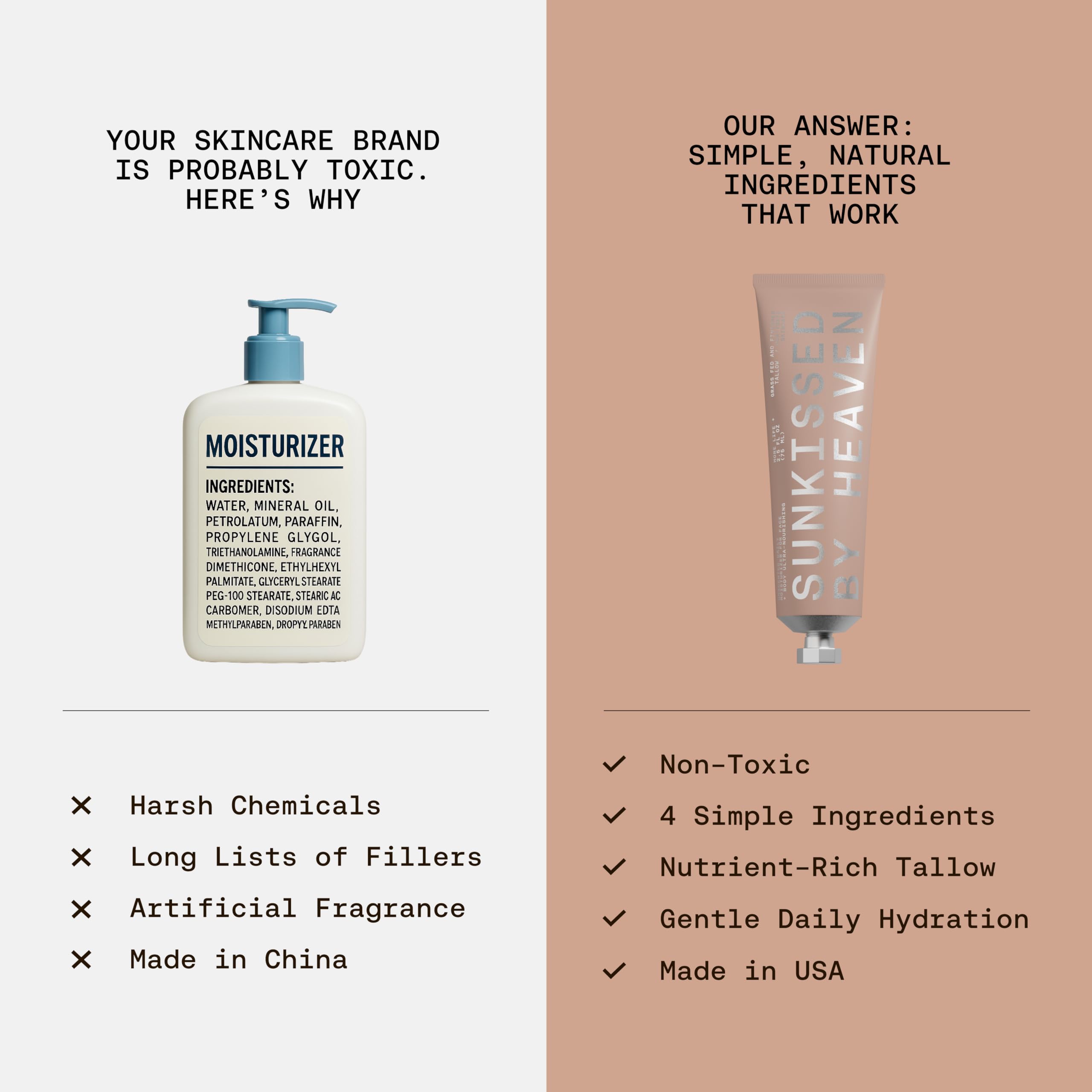 Sunkissed By Heaven Beef Tallow Balm – Unscented Face & Body Moisturizer, 2.5 oz