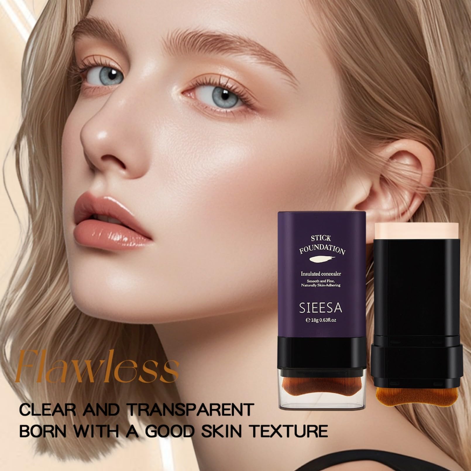Sunohyesla Korean Dual Ended Foundation Stick with Brush | 2-in-1 Concealer & Contour, Hydrating & Long-Wear