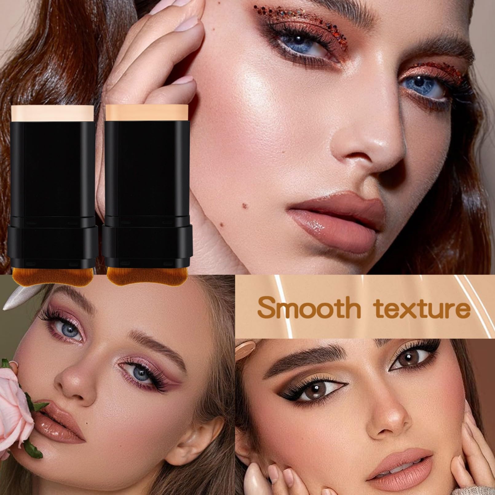 Sunohyesla Korean Dual Ended Foundation Stick with Brush | 2-in-1 Concealer & Contour, Hydrating & Long-Wear