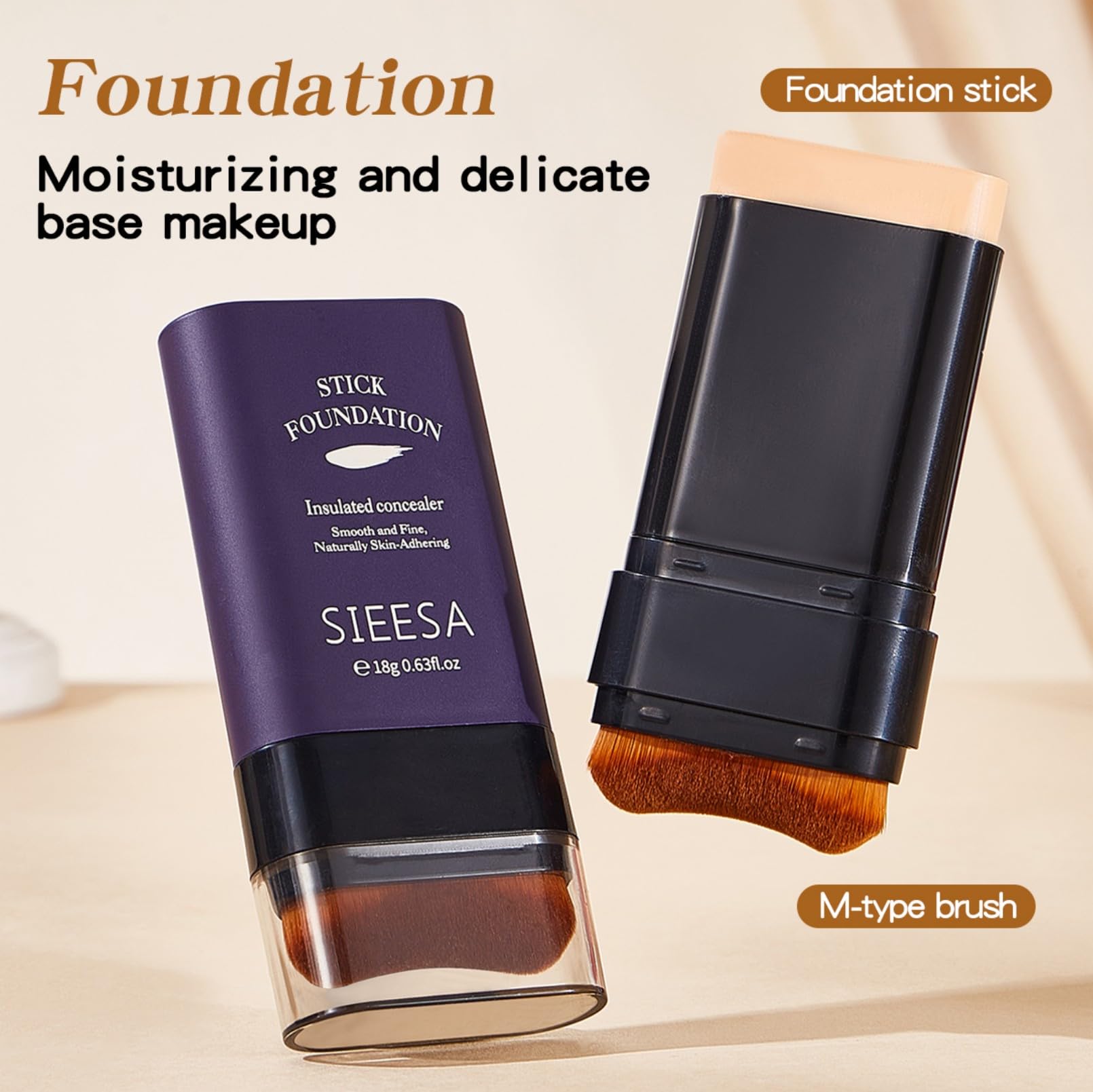 Sunohyesla Korean Dual Ended Foundation Stick with Brush | 2-in-1 Concealer & Contour, Hydrating & Long-Wear