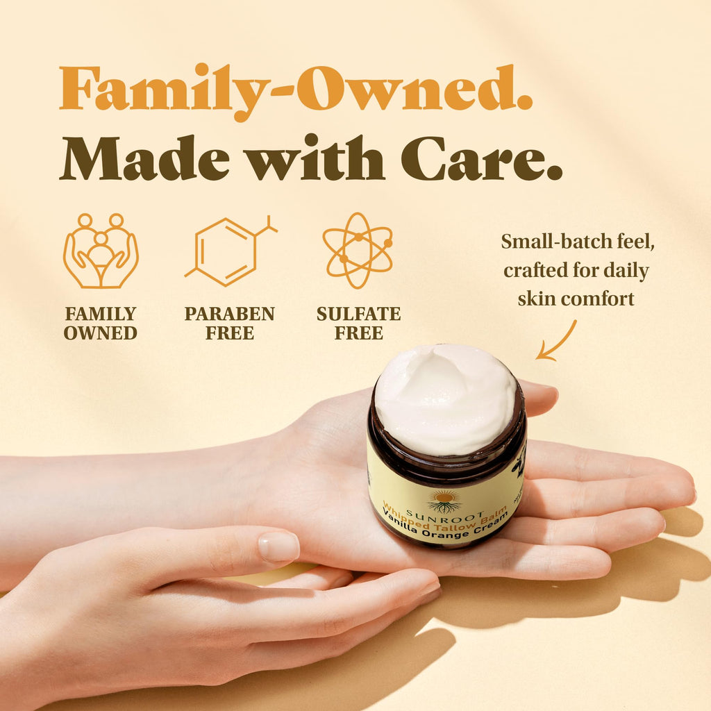 Sunroot Naturals Whipped Tallow Balm – Vanilla Orange Cream Moisturizer (2.85 oz) | Glass Jar