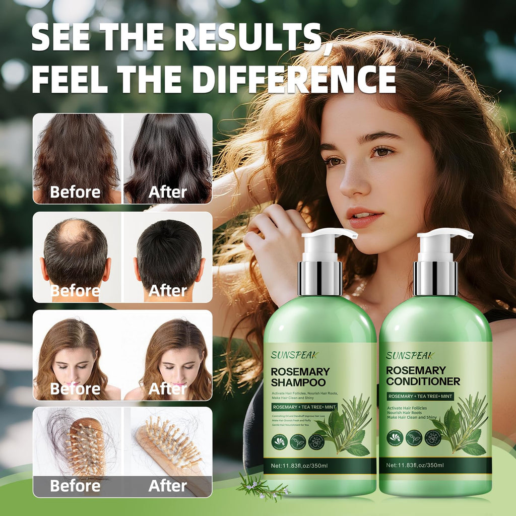 Sunspeak Rosemary Hair Growth Shampoo & Conditioner Set – Thickness, Anti-Hair Loss, Tea Tree Mint Biotin