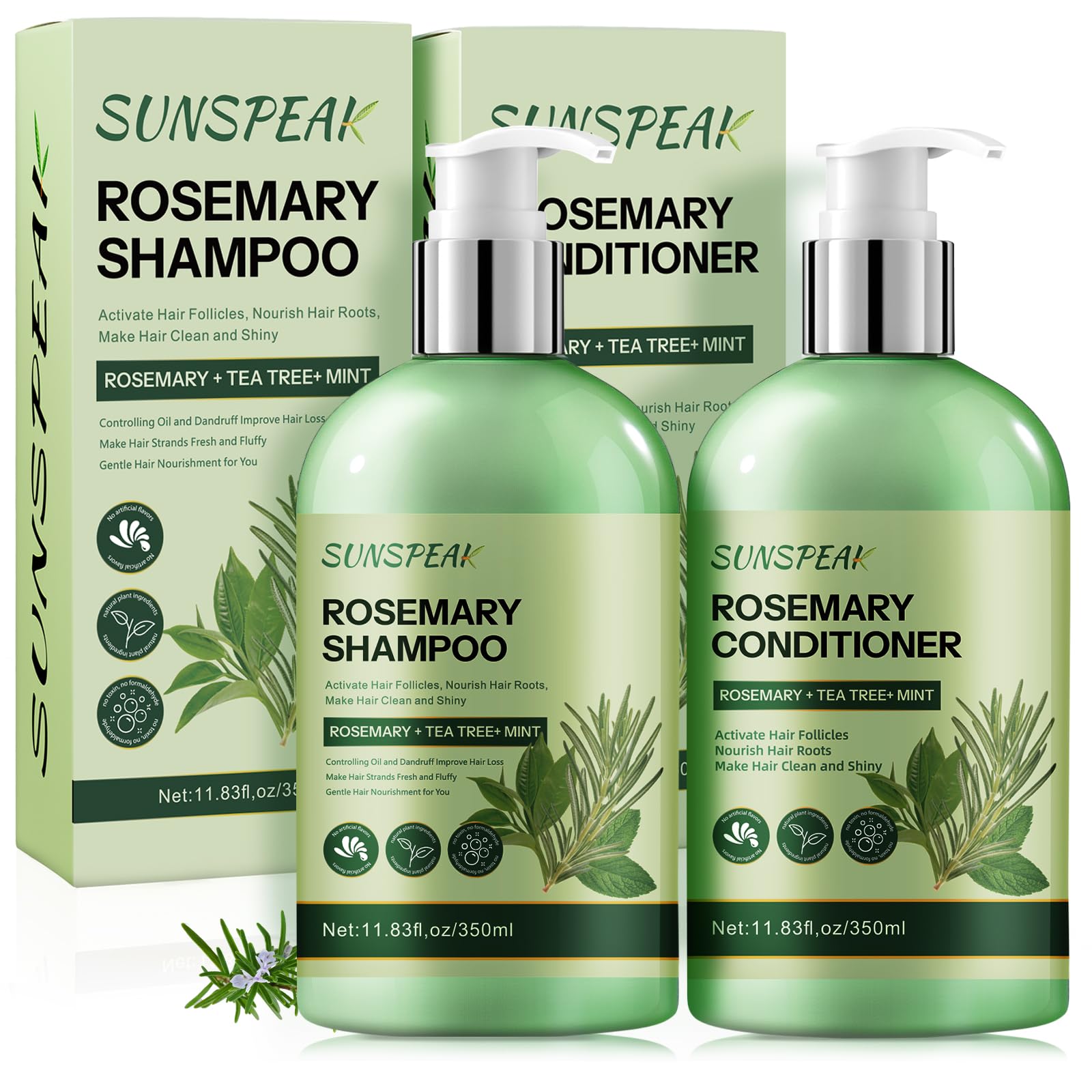 Sunspeak Rosemary Hair Growth Shampoo & Conditioner Set – Thickness, Anti-Hair Loss, Tea Tree Mint Biotin