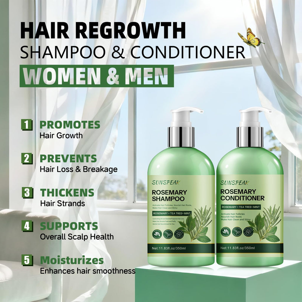 Sunspeak Rosemary Hair Growth Shampoo & Conditioner Set – Thickness, Anti-Hair Loss, Tea Tree Mint Biotin