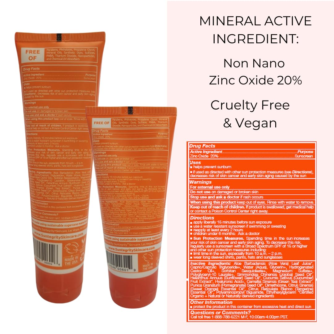 Suntegrity Mineral Body Sunscreen SPF 30, 5 oz – 20% Non-Nano Zinc Oxide, Chemical-Free
