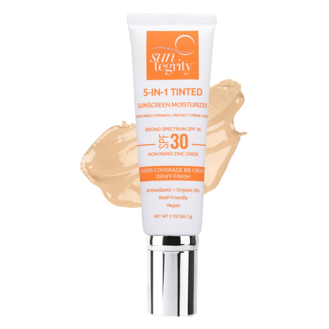 Suntegrity Tinted 5 in 1 Mineral Sunscreen SPF 30 for Face - Light | Physical UVA/UVB Protection | Safe for Sensitive Skin