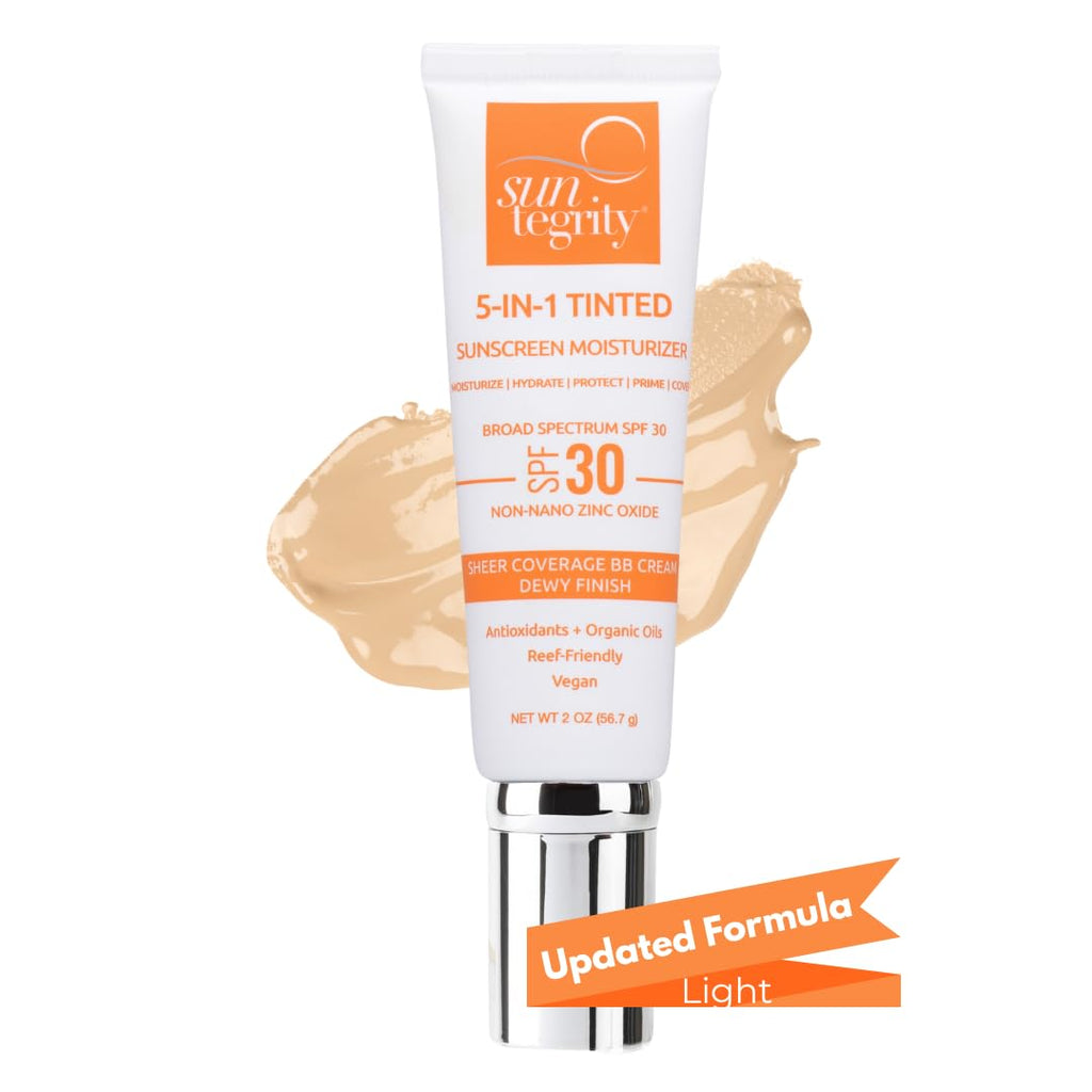 Suntegrity Tinted 5 in 1 Mineral Sunscreen SPF 30 for Face - Light | Physical UVA/UVB Protection | Safe for Sensitive Skin