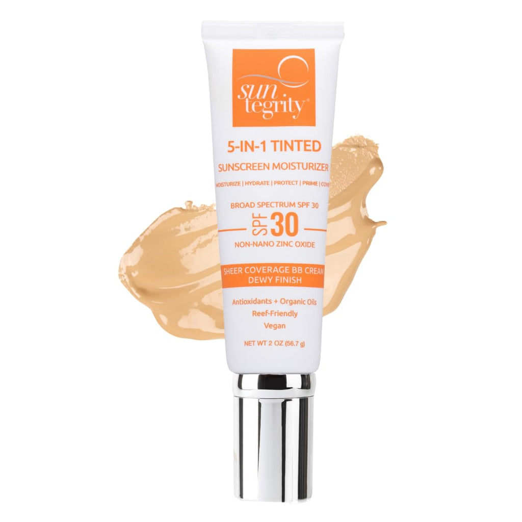 Suntegrity Tinted 5 in 1 Mineral Sunscreen SPF 30 – Golden Light | Tinted BB Cream Moisturizer for Sensitive Skin