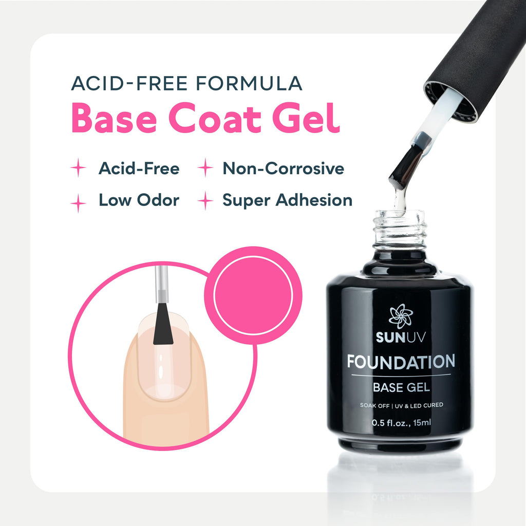 SUNUV 15ml Gel Top Coat & Base Coat Set — No Wipe, HEMA-Free, 2-Pack Gel Nail Kit
