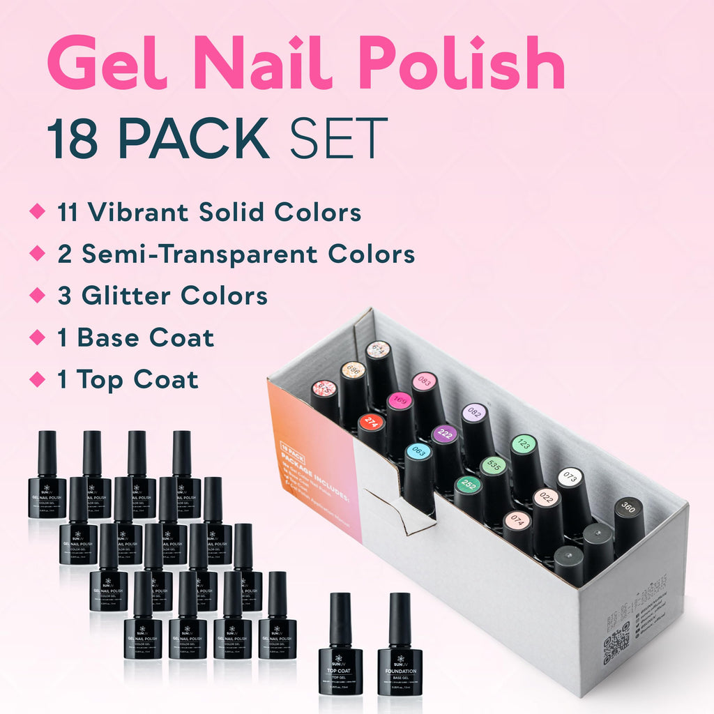 SUNUV 16-Color Gel Nail Polish Kit with Base & Top Coat | Long-Lasting, Cruelty-Free