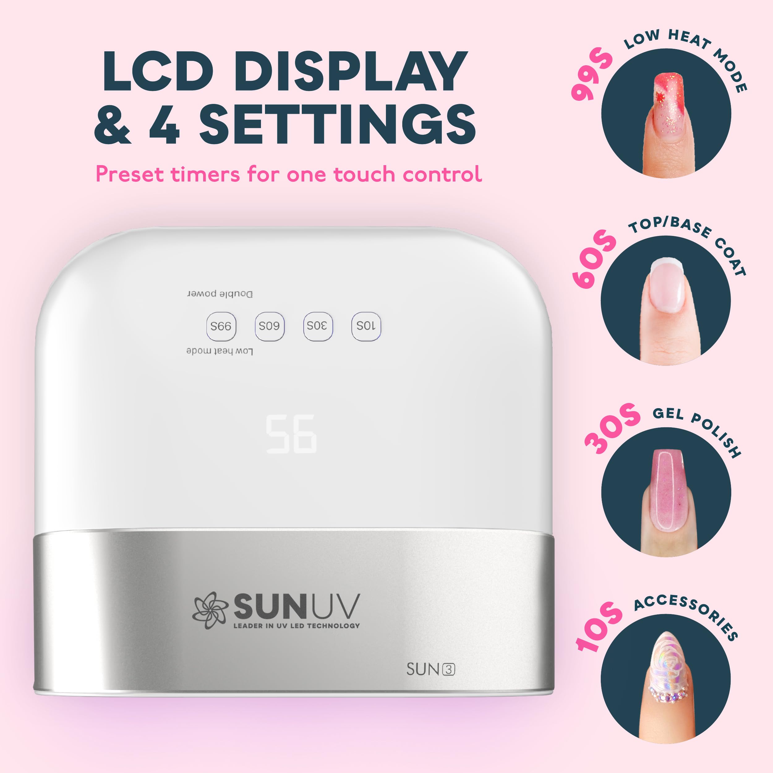 SUNUV SUN3 Professional UV Nail Lamp – 39 LEDs, Dual-Wavelength 365/405nm, 4-Timer & Auto Sensor