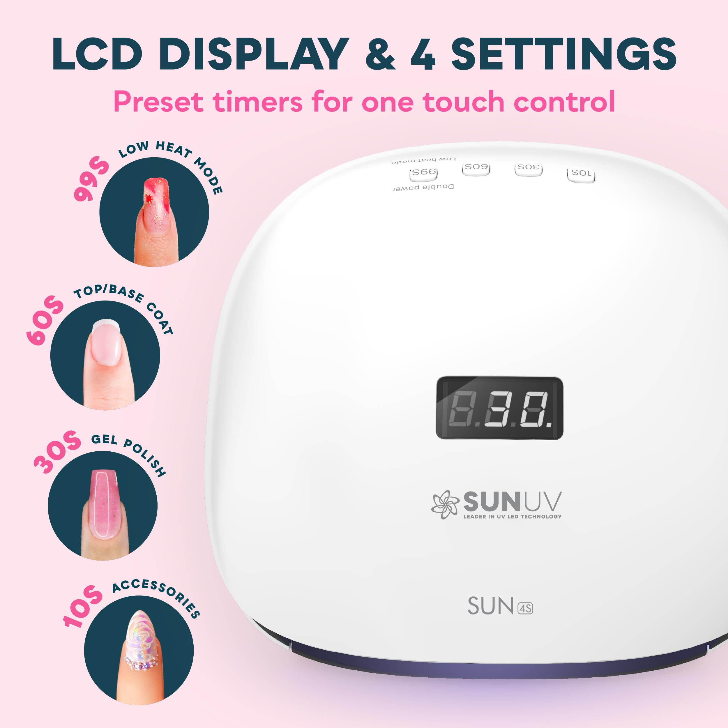 SUNUV SUN4S UV LED Nail Lamp — Auto-Sensing, 4 Timers, LCD Display