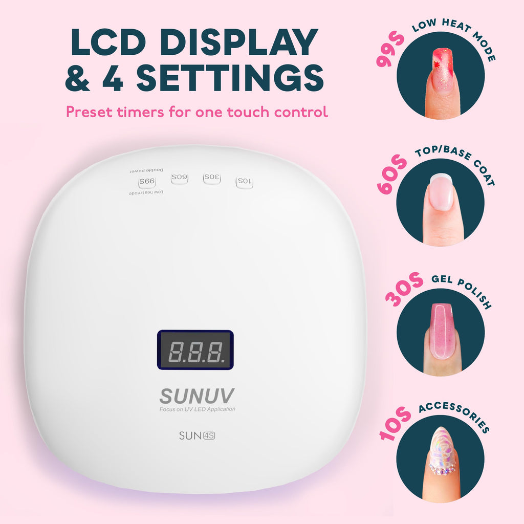 SUNUV SUN4S Pink LED UV Nail Light – 4 Timer Settings, LCD Display, Removable Base