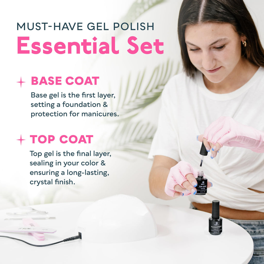 SUNUV 15ml Gel Top Coat & Base Coat Set — No Wipe, HEMA-Free, 2-Pack Gel Nail Kit