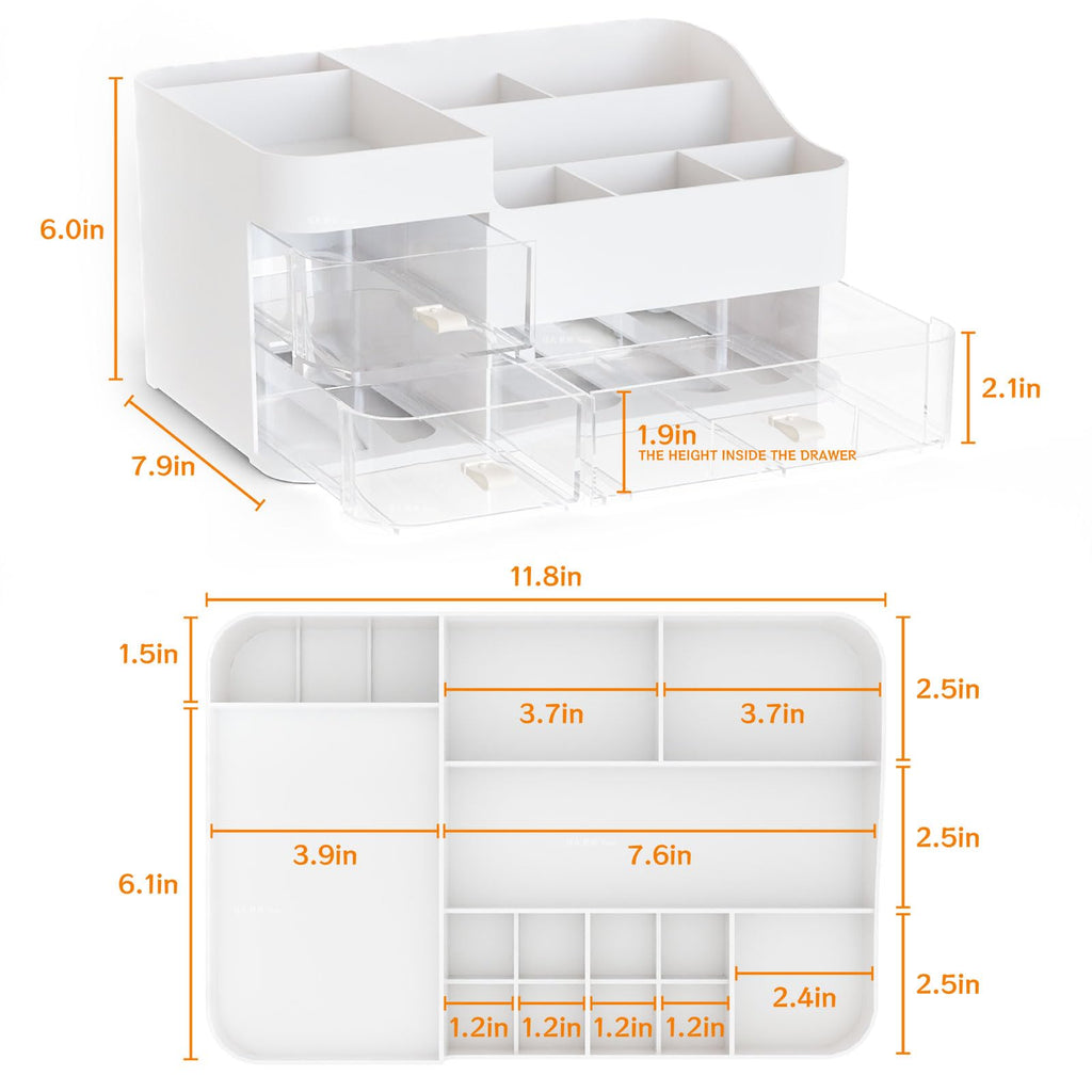SuoXing White Makeup Organizer – Large Vanity Storage with Drawers