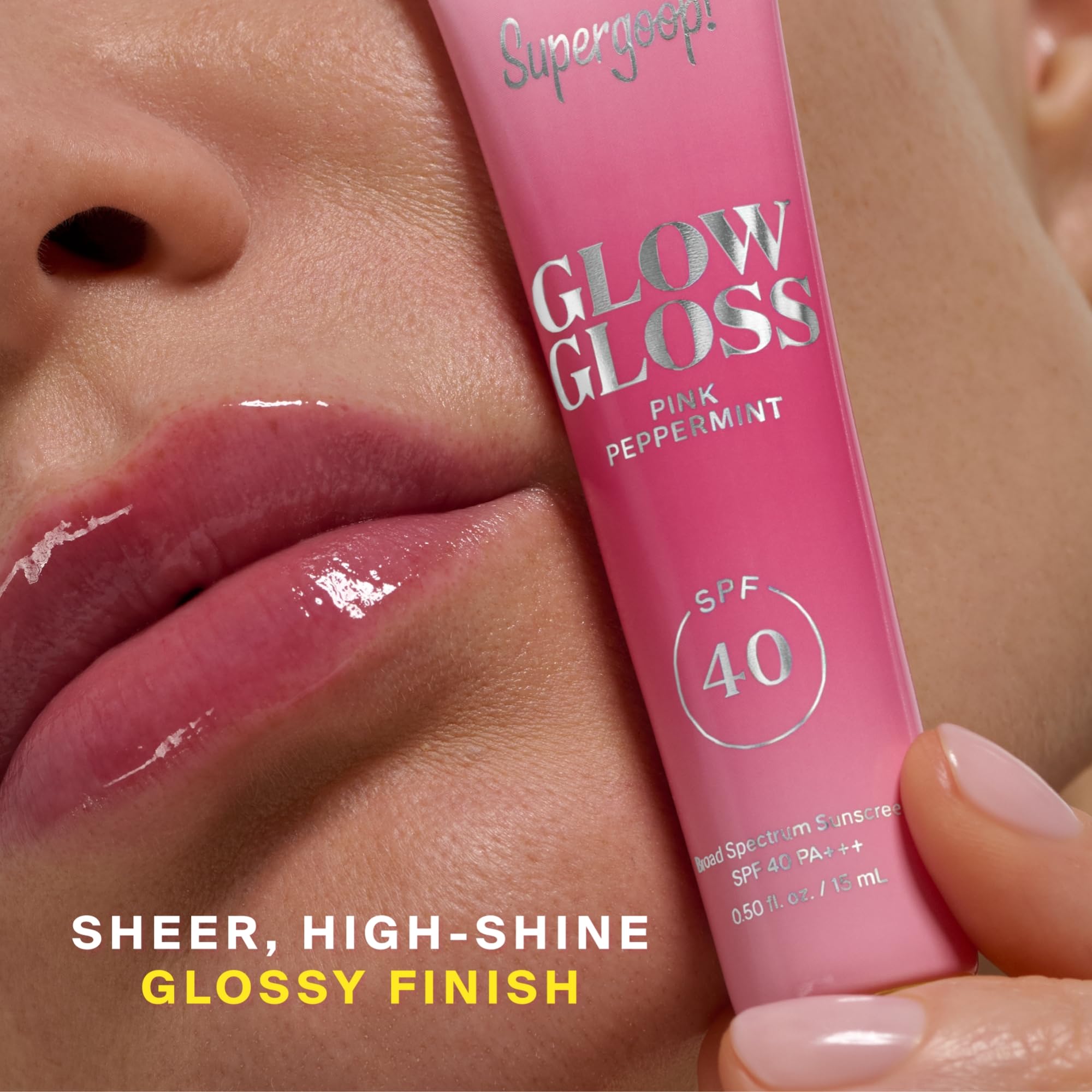 Supergoop! Glow Gloss SPF 40 Lip Balm – Pink Peppermint, High-Shine Non-Sticky Finish, 2 Pack