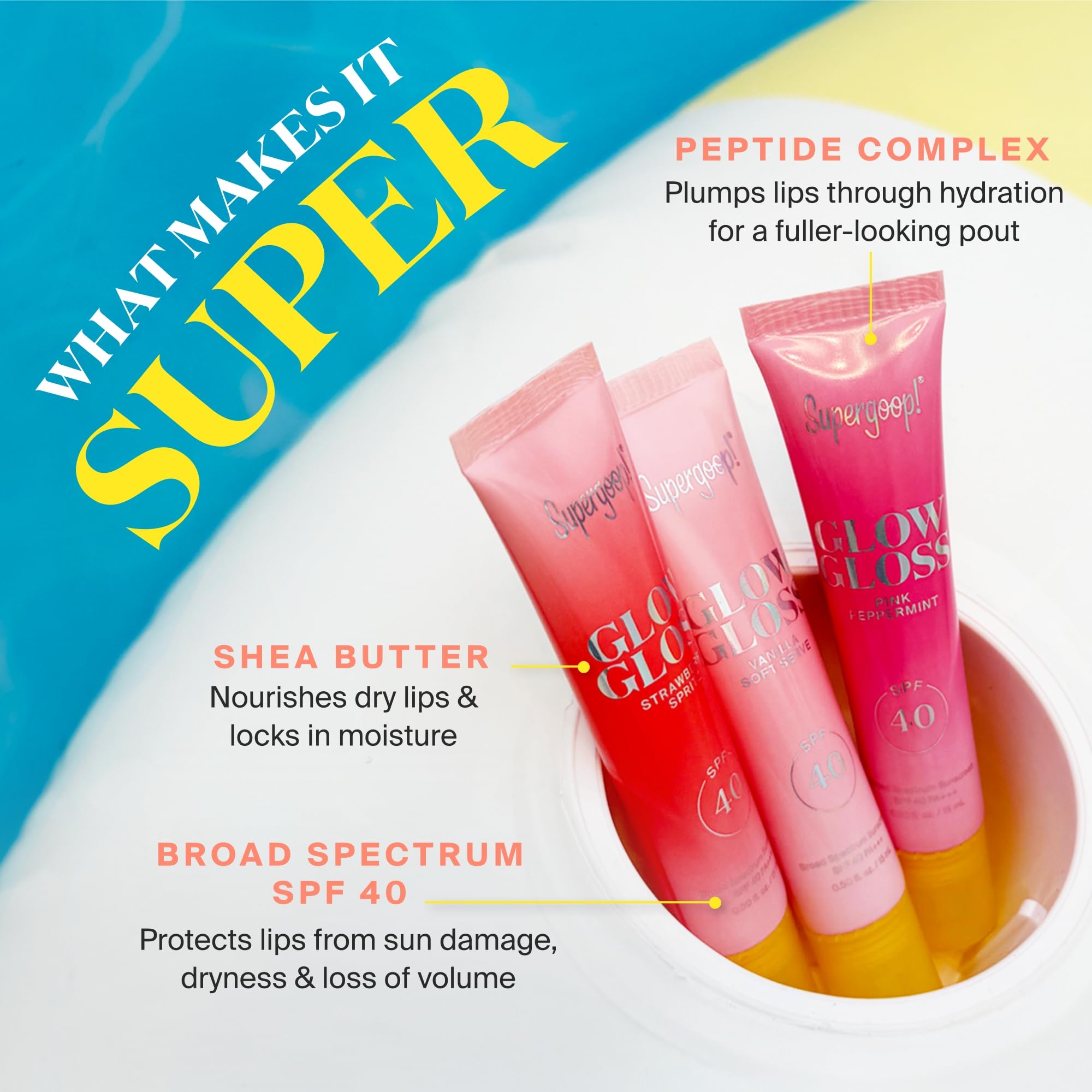 Supergoop! Glow Gloss SPF 40 Lip Balm – Pink Peppermint, High-Shine Non-Sticky Finish, 2 Pack