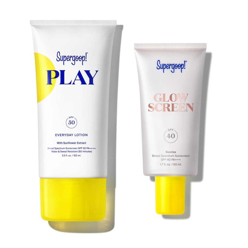 Supergoop! Glowscreen SPF 40 Sunrise + PLAY Everyday Lotion SPF 50 Bundle – Broad Spectrum Sunscreen for Face & Body (Sensitive Skin)