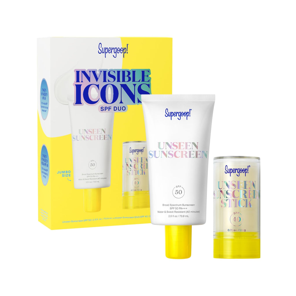 Supergoop! Invisible Icons SPF Set – Unseen Sunscreen SPF50 (2.5 oz) & Unseen Sunscreen Stick SPF40 (0.7 oz)