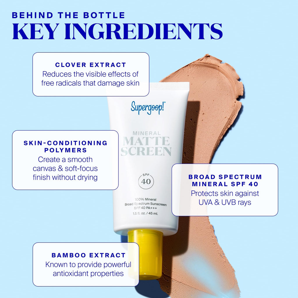 Supergoop! Mineral Mattescreen SPF 40 – Pack of 2, 45 mL | Oil-Free, Matte Finish Sunscreen