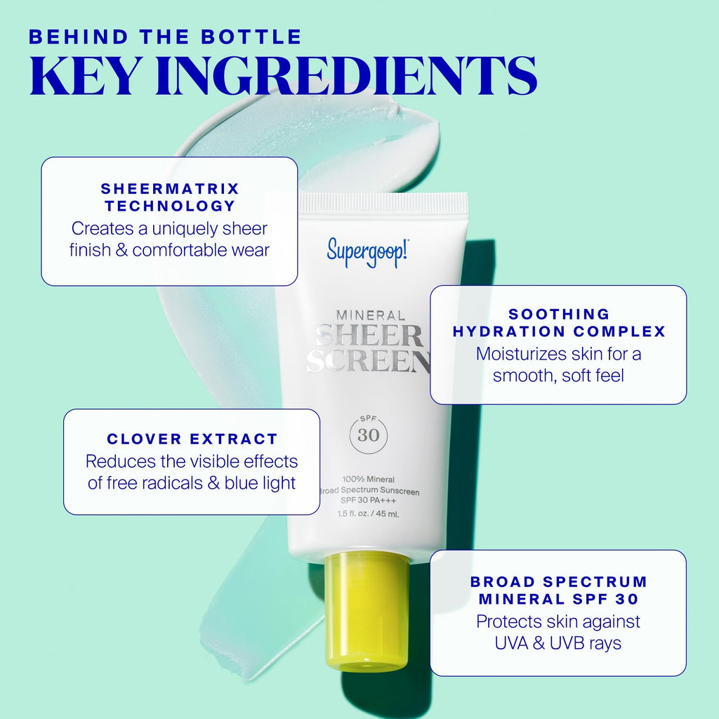 Supergoop! Mineral Sheerscreen SPF 30 PA+++ – Mineral Sunscreen & Primer, Satin Finish