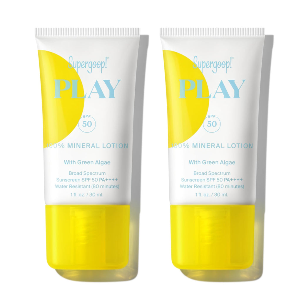 Supergoop! PLAY Mineral Lotion SPF 50 | 1 fl oz x 2 | Face & Body, Fast-Absorbing, Water-Resistant