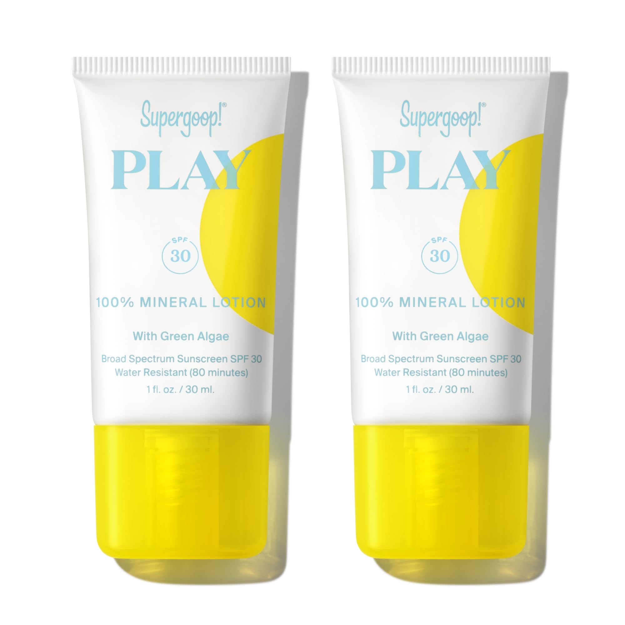 Supergoop! PLAY Mineral Lotion SPF 30 – Pack of 2 (1 oz) for Face & Body