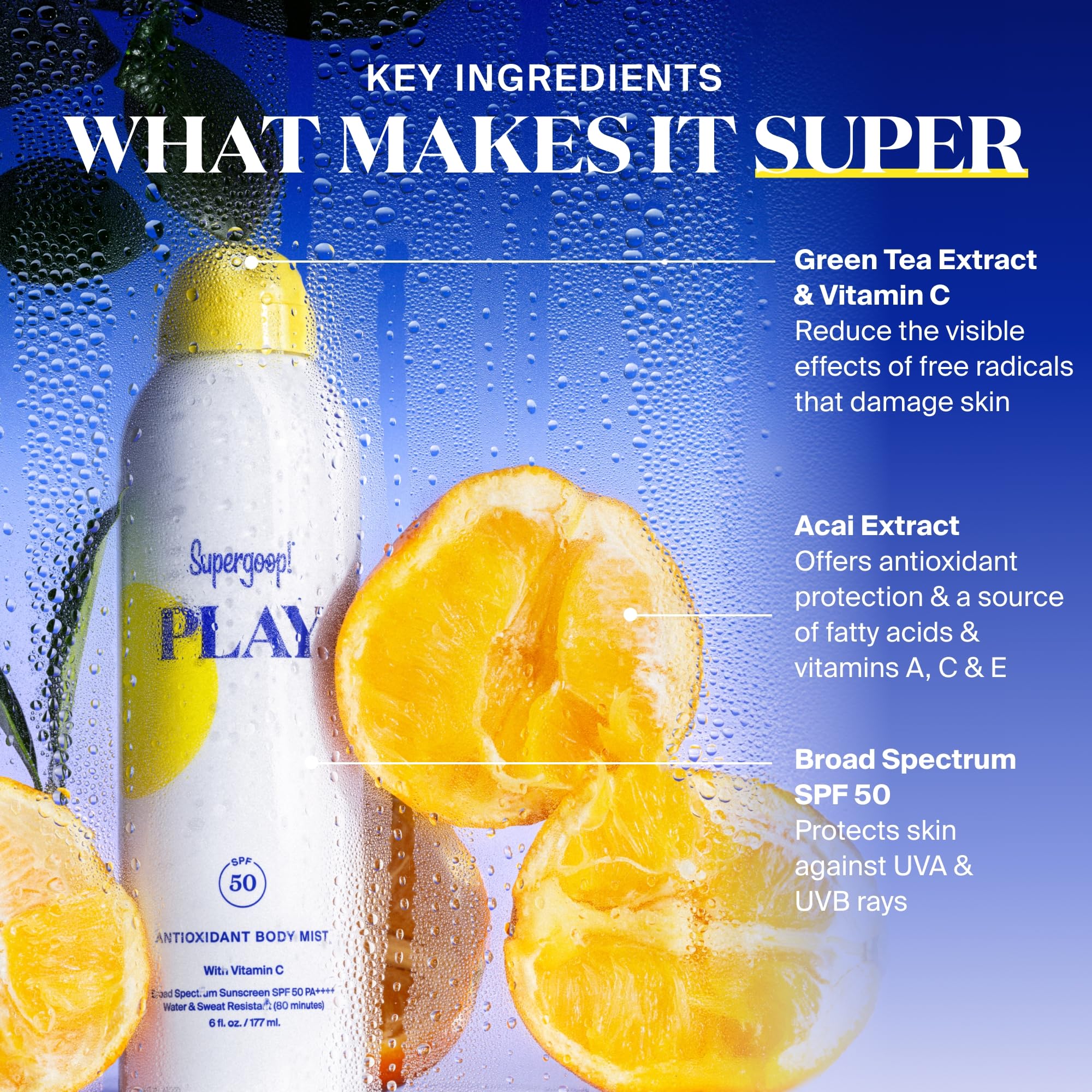 Supergoop! PLAY SPF 50 Antioxidant Body Mist with Vitamin C – 6 fl oz (2-Pack)