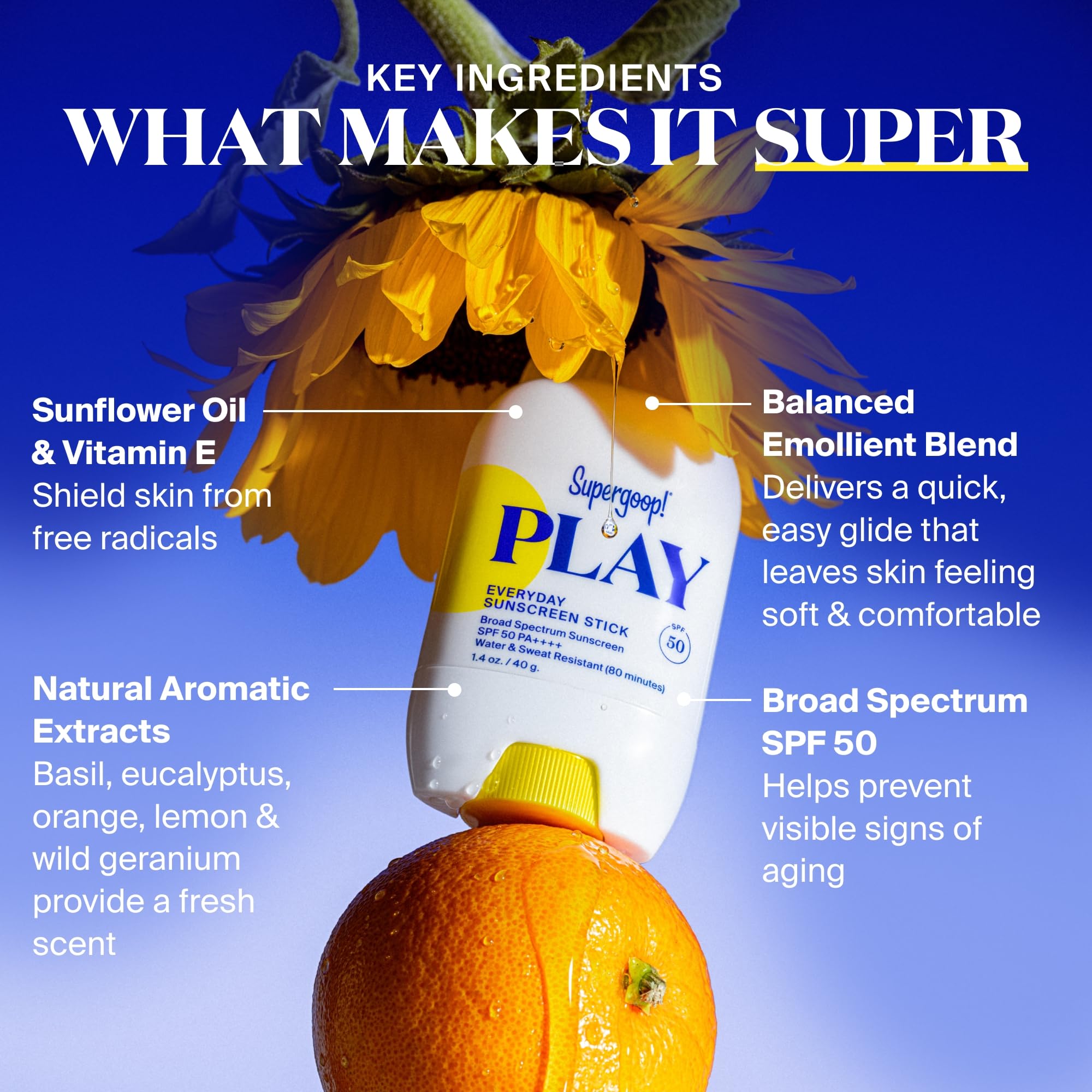 Supergoop! PLAY Everyday Sunscreen Stick SPF 50 – Lightweight, Clear Finish, Fragrance-Free