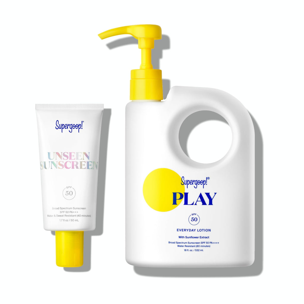 Supergoop! Unseen Sunscreen SPF 50 + PLAY Everyday Lotion SPF 50 Bundle – Broad Spectrum Face & Body Sunscreen for Sensitive Skin