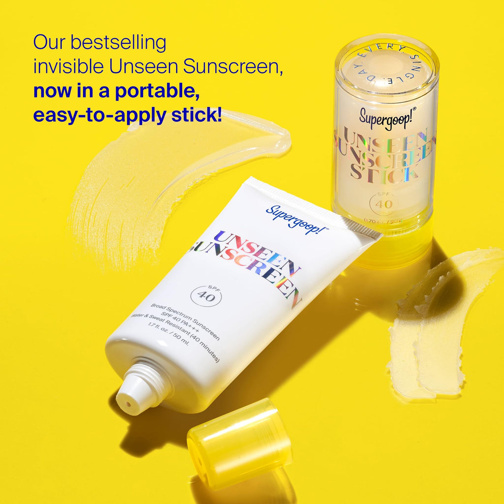Supergoop! Unseen Sunscreen Stick SPF 40 – Clear, Invisible, Glides Over Makeup – 2-Pack