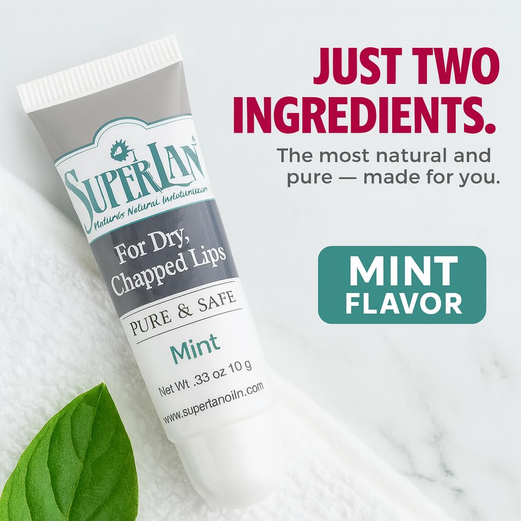 Superlan Organic Lanolin Lip Balm Mint Flavor – Hydrating Lip Repair (0.35 Oz)