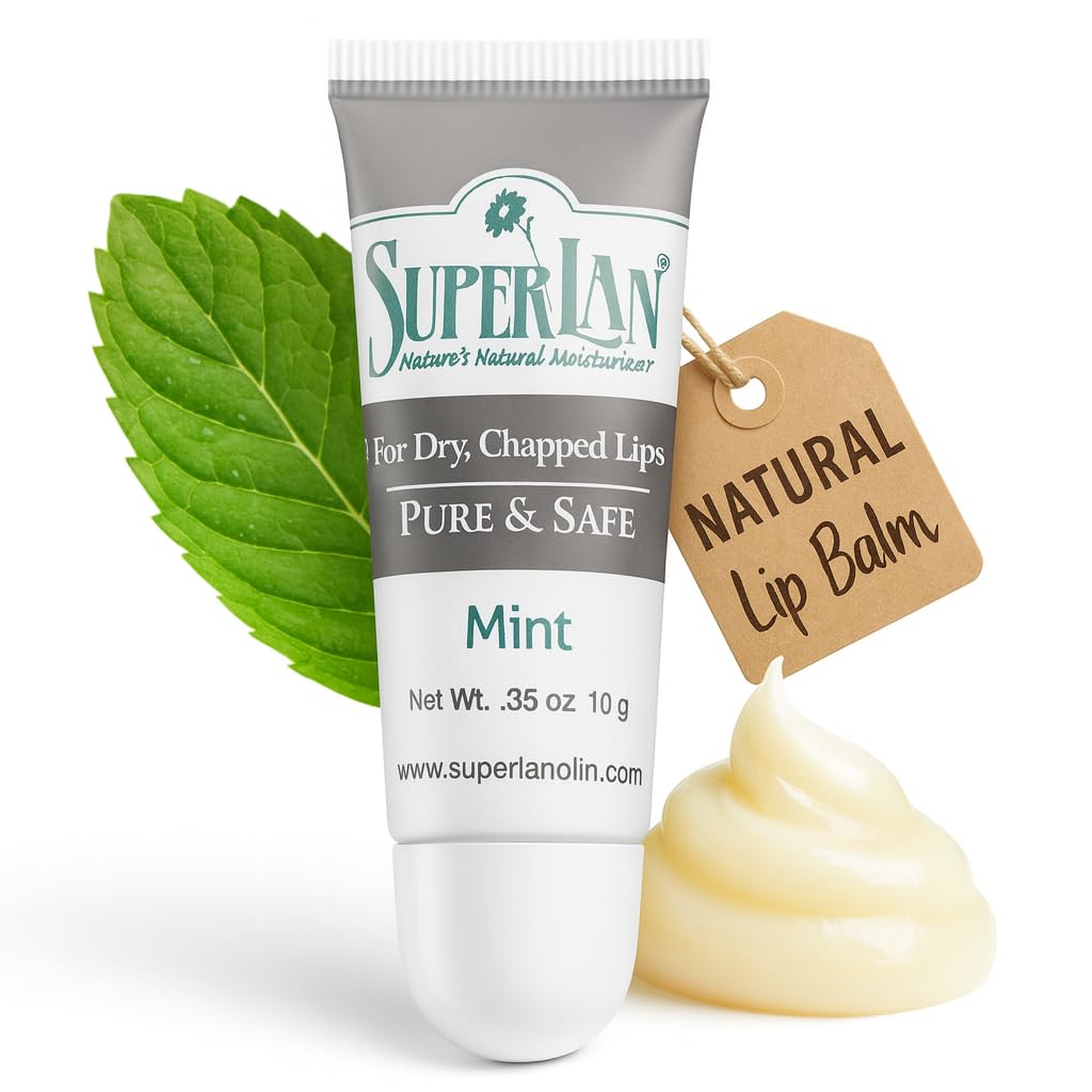 Superlan Organic Lanolin Lip Balm Mint Flavor – Hydrating Lip Repair (0.35 Oz)