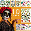 Supersfel Day of the Dead Face Tattoos Kit – 10 Sheets Sugar Skull Roses for Halloween