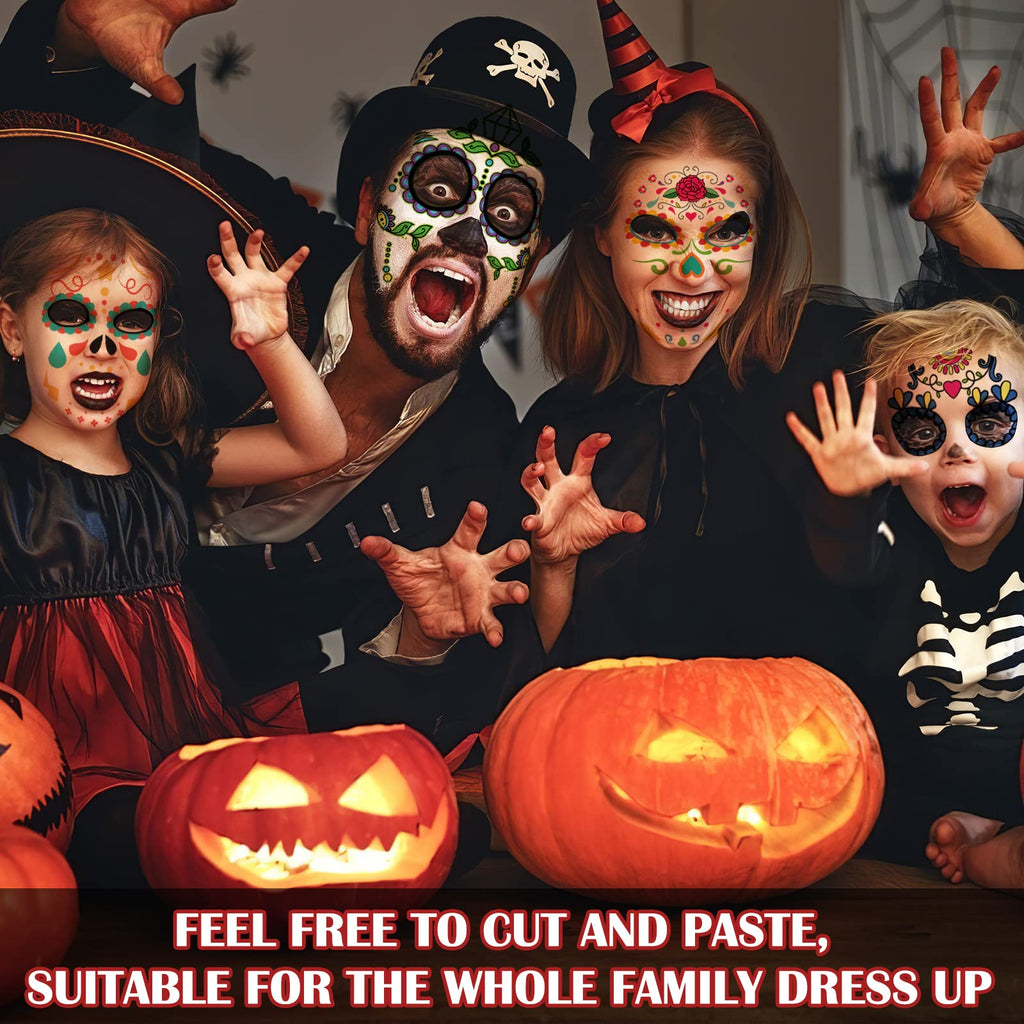 Supersfel Day of the Dead Face Tattoos Kit – 10 Sheets Sugar Skull Roses for Halloween