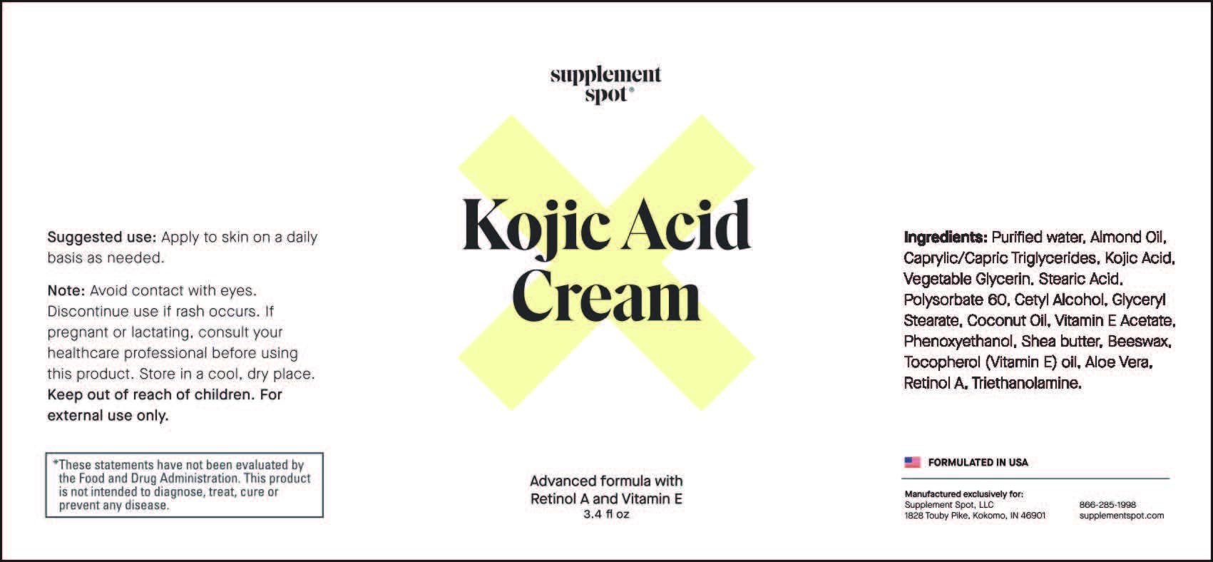 Supplement Spot Kojic Acid Cream – Dark Spots, Retinol A & Vitamin E