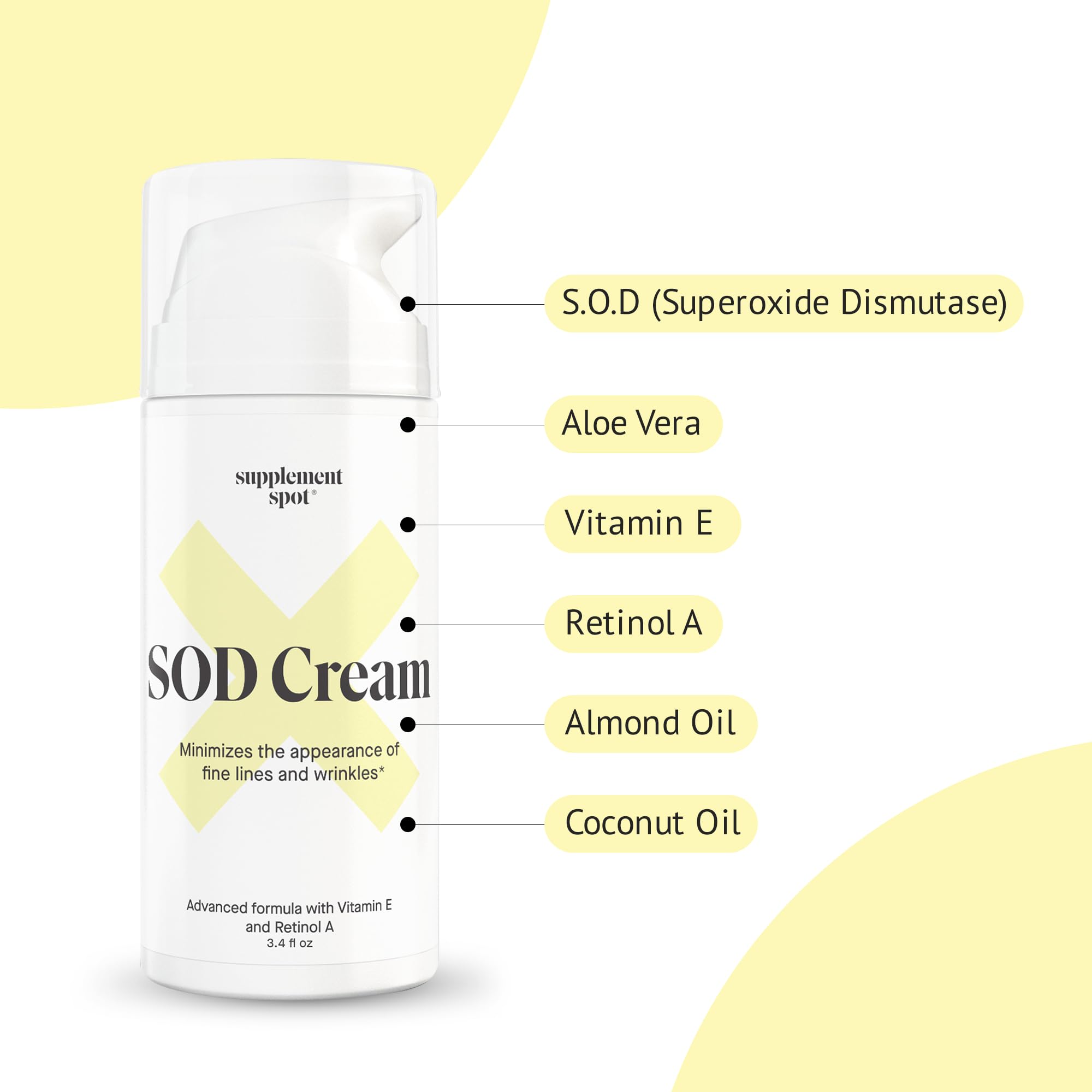 Supplement Spot SOD Anti-Aging Cream – Face Moisturizer for Fine Lines & Wrinkles, 3.4 oz