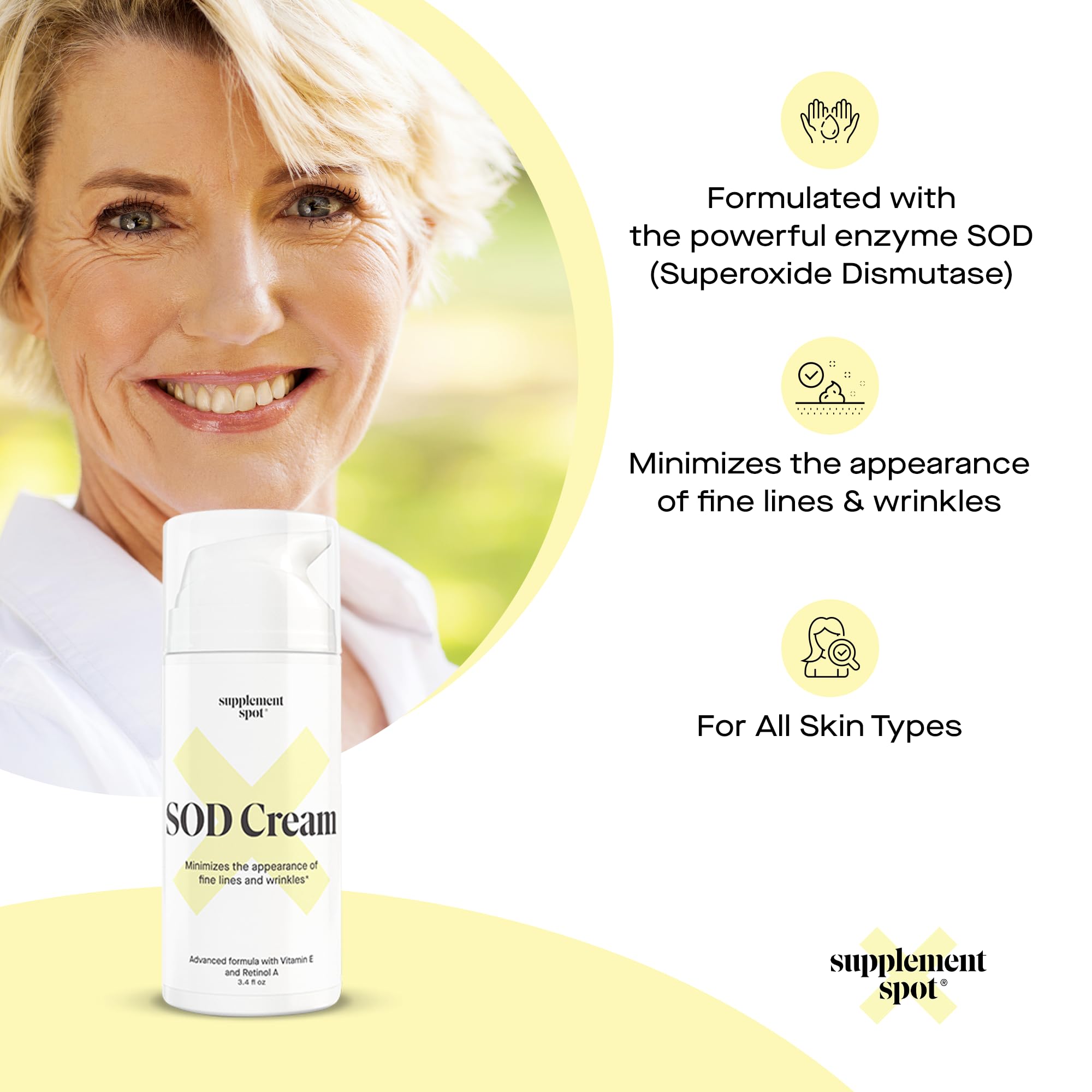 Supplement Spot SOD Anti-Aging Cream – Face Moisturizer for Fine Lines & Wrinkles, 3.4 oz