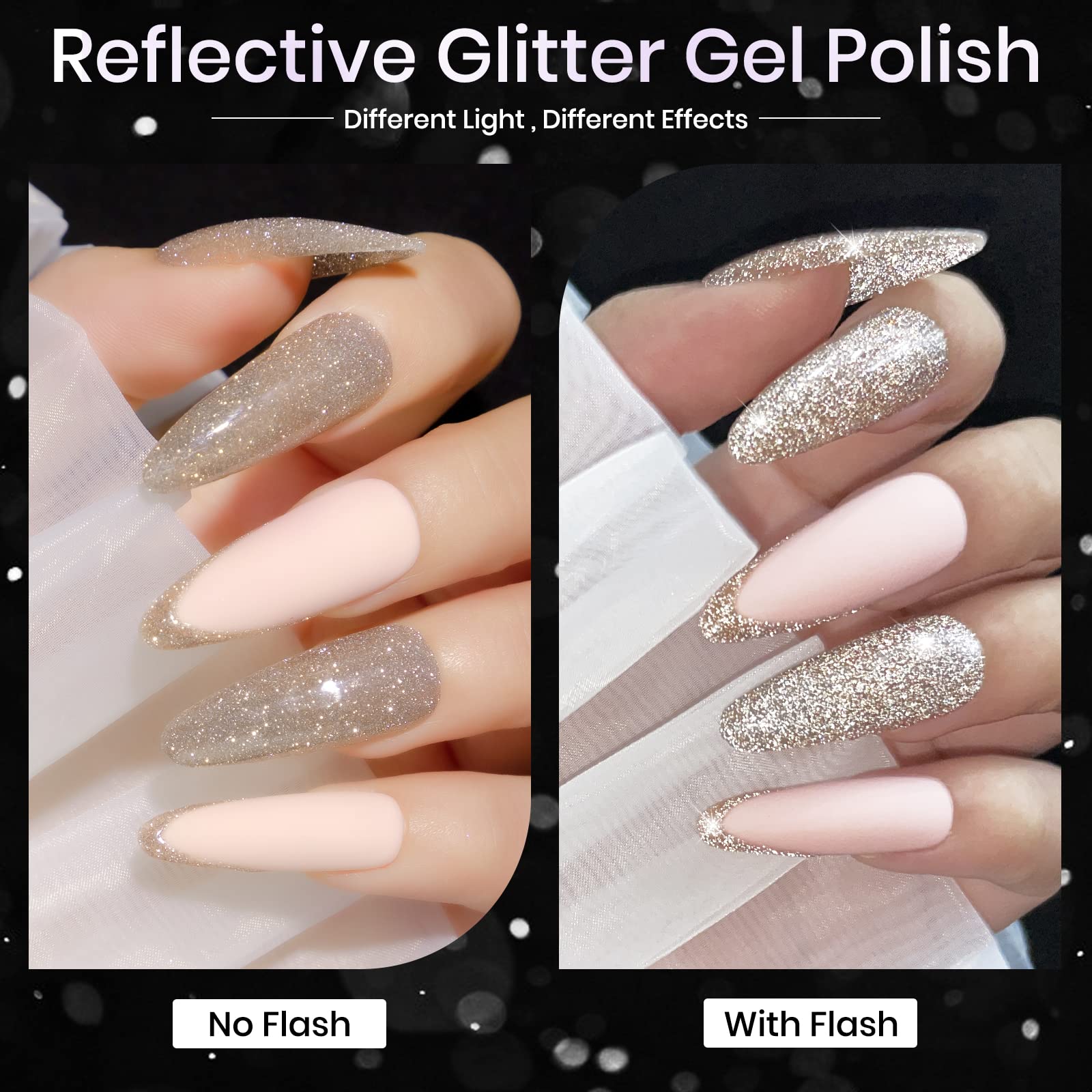SUPWEE Reflective Gel Polish Set — 8 Diamond Glitter UV Gel Nail Polishes (7ml each)